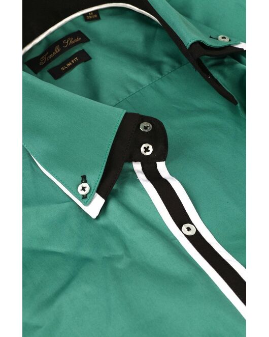 Мужская рубашка зеленая приталенная под пуговицы - 986 от Tonelli 